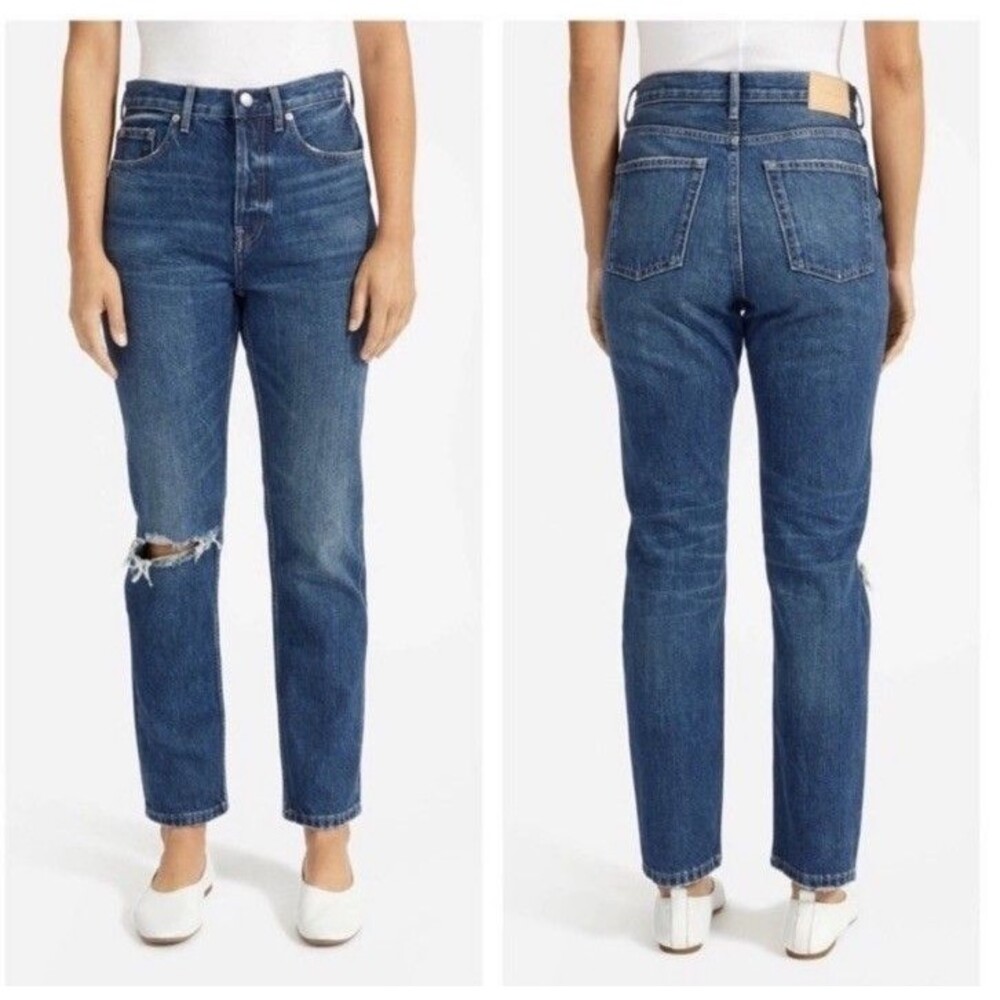 Everlane The Cheeky Jeans 29 High Rise Button Fly Distressed Organic Cotton